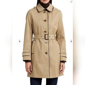 Ralph Lauren faux leather trim trench coat